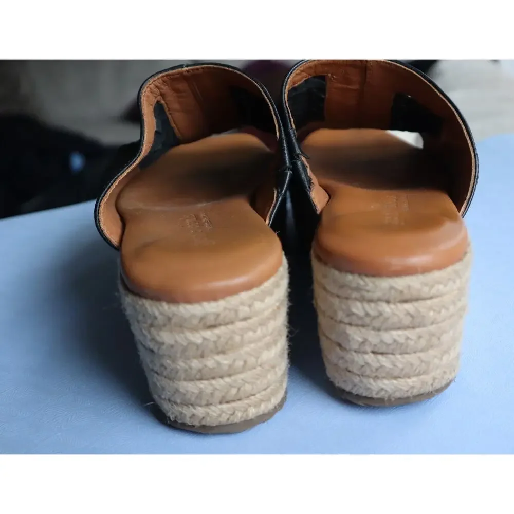 Kenneth Cole Gentle Soul Black Woven Leather Espadrille Slide Slip On Sandals 10